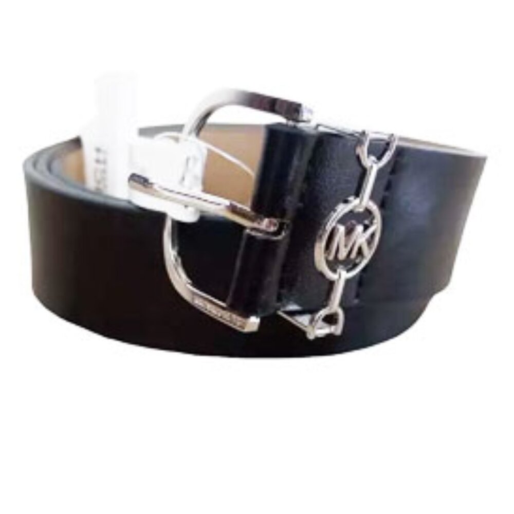 MICHAEL KORS MK Logo Black Charm Buckle Belt Size Large